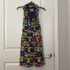 Judith March Colorful Love Birds Cowl Neck Fit & Flare Dress